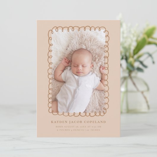 Faire-part de naissance Mocha Doodle Frame (Debout devant)