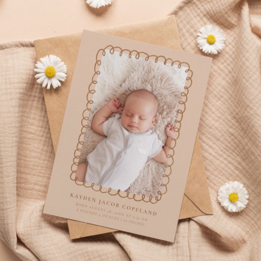Faire-part de naissance Mocha Doodle Frame
