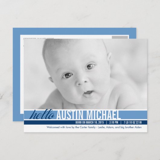 Faire-part de naissance Modern Tones - Bleu (Devant / Derrière)