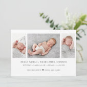 Faire-part de naissance moderne 3 Photos Carte Col (Debout devant)