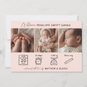 Faire-part de naissance moderne 3 Photos Carte Col (Devant)