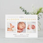 Faire-part de naissance moderne à huile trio (Debout devant)