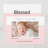 Faire-Part de Naissance Moderne Bébé Fille Rose (Devant / Derrière)