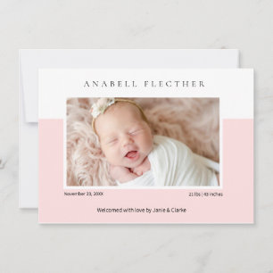 Faire-Part de Naissance Moderne Bébé Fille Rose