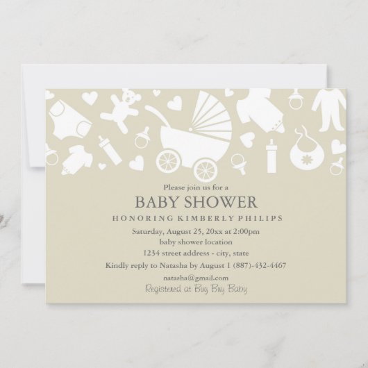 Faire-part de naissance moderne beige (Devant)
