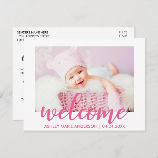 Faire-part de naissance moderne Bienvenue bébé ros (Devant / Derrière)