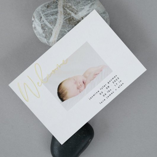 Faire-part de naissance moderne blanc noir bienven