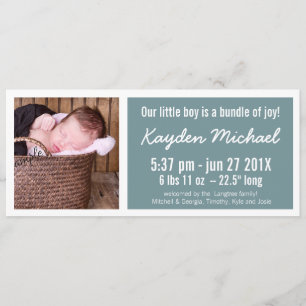 Faire-part de naissance moderne Blue Baby Boy