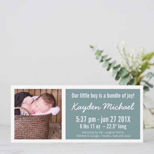 Faire-part de naissance moderne Blue Baby Boy (Debout devant)