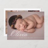 Faire-part de naissance moderne collage écriture é (Devant / Derrière)