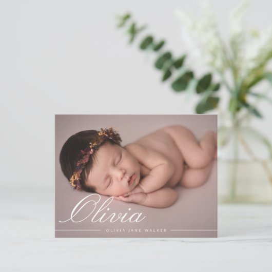 Faire-part de naissance moderne collage écriture é (Debout devant)