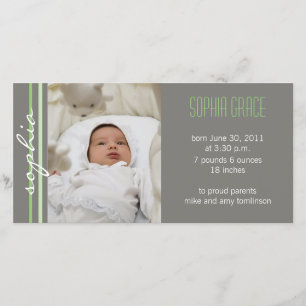 Faire-part de naissance moderne en bande vert Cart
