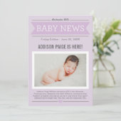 Faire-part de Naissance Moderne Fille Photo Violet (Debout devant)