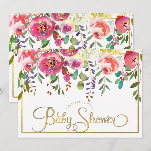 Faire-part de naissance moderne fleurs florales aq (Devant / Derrière)