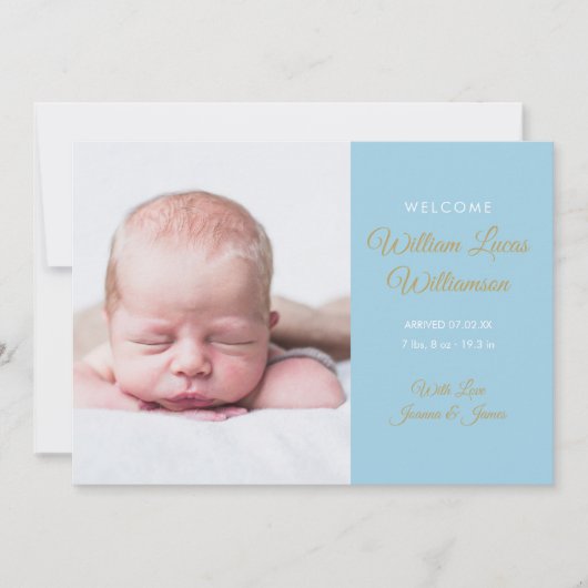 Faire-Part de Naissance Moderne Garçon Or Écriture (Devant)