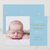 Faire-Part de Naissance Moderne Garçon Or Écriture (Devant / Derrière)