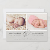 Faire-part de naissance moderne gris Twins (Devant)