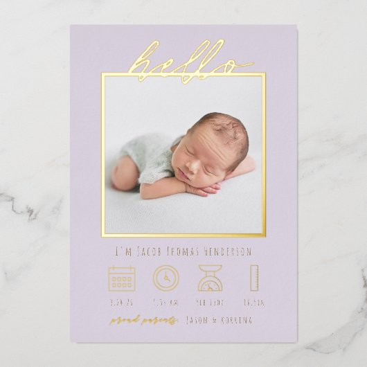 Faire-part de naissance moderne Hello Baby (Recto)