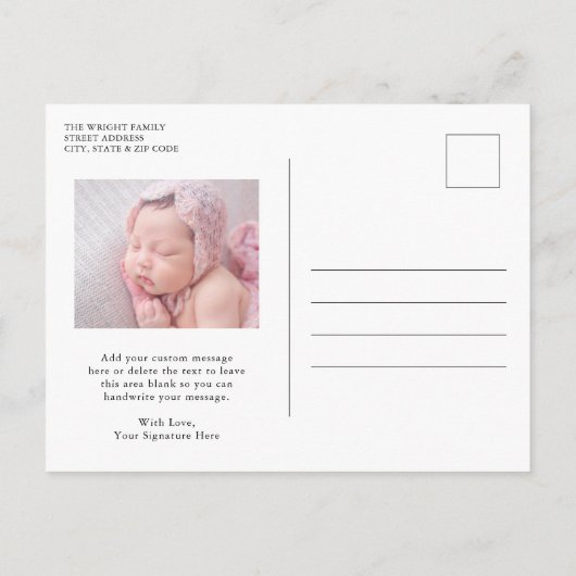 Faire-part de naissance moderne pour les fêtes (Dos)