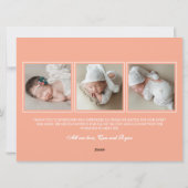 Faire-part de naissance moderne rose corail pour b (Dos)
