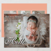 Faire-part de naissance moderne rose corail pour b (Devant / Derrière)