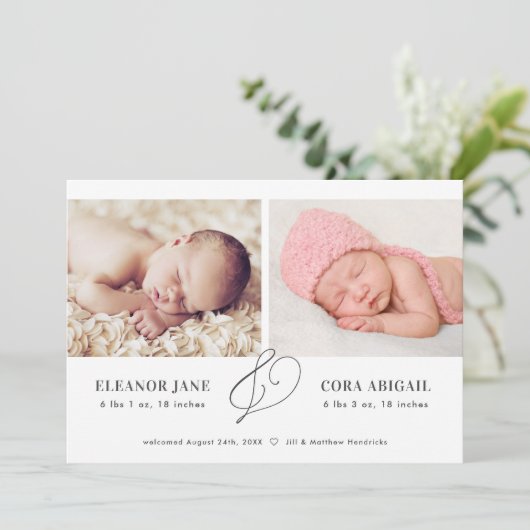 Faire-part de naissance moderne Twins (Debout devant)