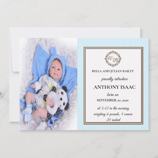 Faire-part de naissance monogramme (Devant)