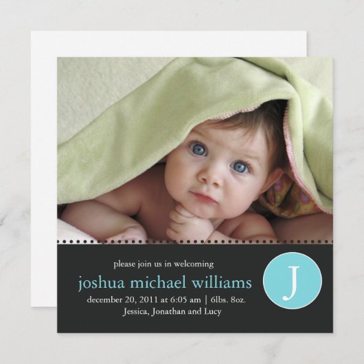 Faire-part de naissance monogramme (Devant / Derrière)