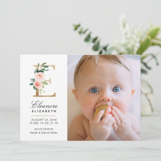 Faire-part de naissance monogramme (Debout devant)