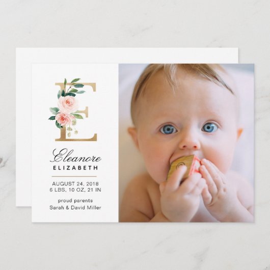 Faire-part de naissance monogramme (Devant / Derrière)