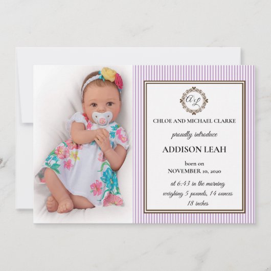 Faire-part de naissance monogramme (Devant)