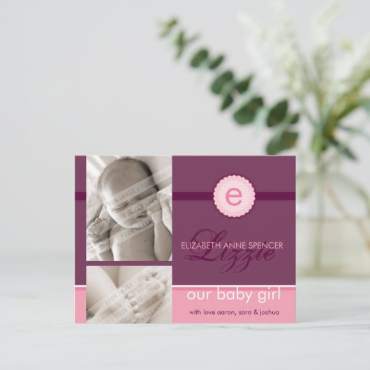 Faire-part de naissance :: monogramme2 - fille (Debout devant)