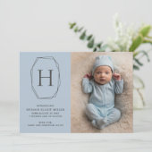 Faire-part de naissance Monogramme Carte bleue mod (Debout devant)