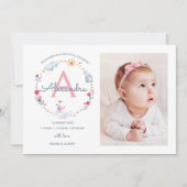 Faire-part de naissance monogramme cygne princesse (Devant)