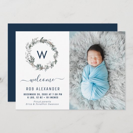 faire-part de naissance monogramme des couronnes (Devant / Derrière)