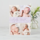 Faire-part de naissance multi-photo lilas Hello Wo (Debout devant)