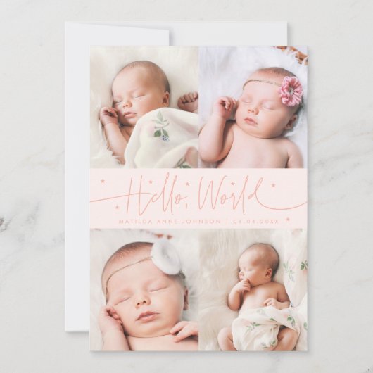Faire-part de naissance multi photo pêche Script H (Devant)