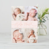 Faire-part de naissance multi photo pêche Script H (Debout devant)