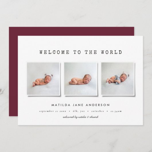 Faire-part de naissance multi-photo simple (Devant / Derrière)