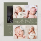 Faire-part de naissance multi-photo vert sauge écr (Devant / Derrière)