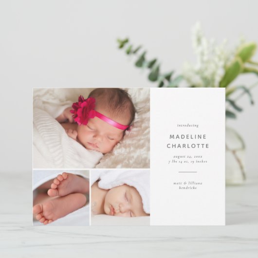 Faire-part de naissance multiphoto moderne (Debout devant)