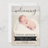 Faire-part de naissance noir et blanc tendance (Devant)