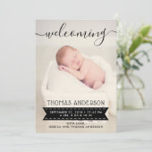 Faire-part de naissance noir et blanc tendance (Debout devant)