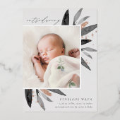 Faire-part de naissance or Rose Feuille gracieux (Recto)