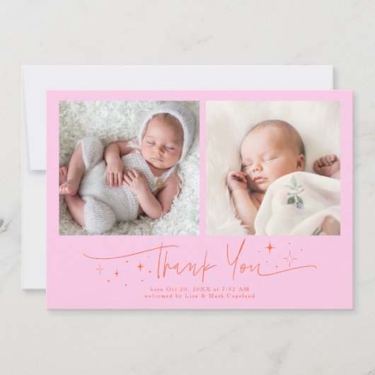 Faire-part de naissance orange rose Merci Script F (Devant)