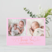 Faire-part de naissance orange rose Merci Script F (Debout devant)