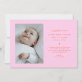 Faire-part de naissance orange rose Merci Script F (Dos)