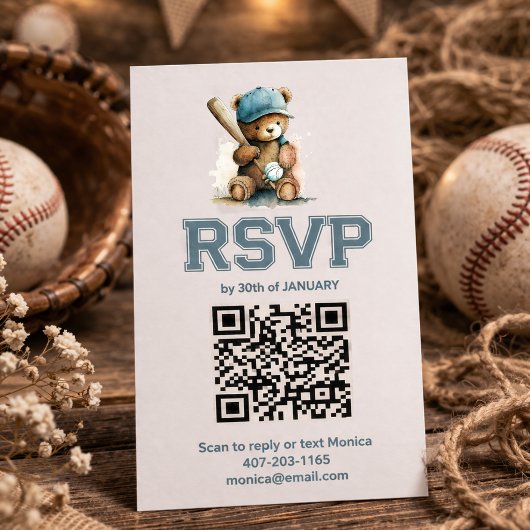 Faire-part de naissance ourson baseball QR code RS