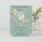 Faire-part de naissance ourson botanique rustique (Debout devant)