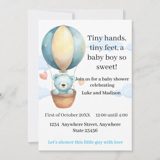 Faire-part de naissance ourson pour garçon | (Devant)